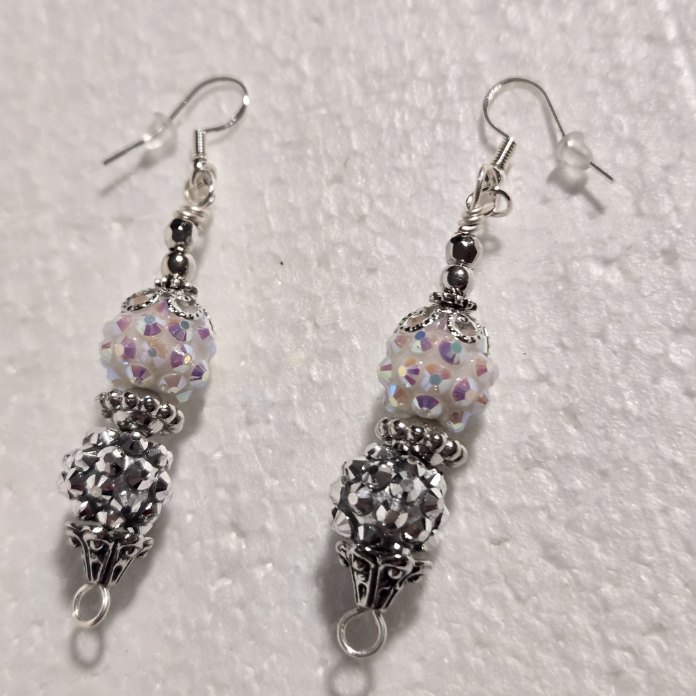Hand Crafted Elegant Silver and White Dangle Earrings